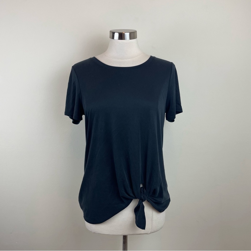 Green Envelope Solid Black Short Sleeve Blouse Tee Shirt Top Women Medium Casual